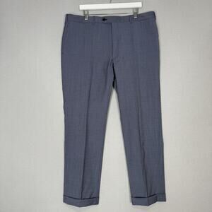Ike Behar Bianchi Dress Pants Mens 42 Blue Wool Houndstooth Suit Slacks Cuffed